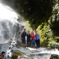 Students exploring the Saut D'Eau waterfall, near Saut D'eau, Haiti